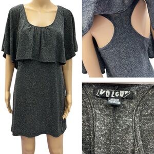Volcom Second Trance Gray Split Sleeve Draped Cape Bodice Dress Womens Medium